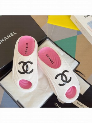 Chanel Unisex Slide Sandals white/pink