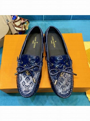 Louis Vuitton 1A3QO2 Gloria Monogram Leather Flat Loafer Dark Blue 2021 Collection
