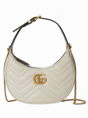 Gucci GG Marmont Half-moon-shaped Mini Bag Cream
