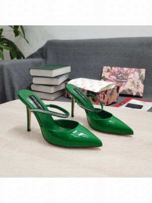 DOLCE & GABBANA Heel 10.5cm Crystal pointed toe Green Patent Leather Mule 2022