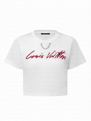 Louis Vuitton Women's Letter Print Cropped T-shirt Pink