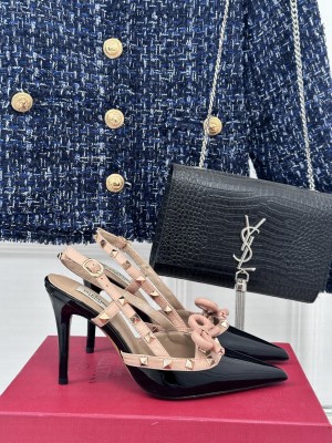 VALENTINO ROCKSTUD BOW SLINGBACK BLACK PATENT LEATHER PUMP 80MM