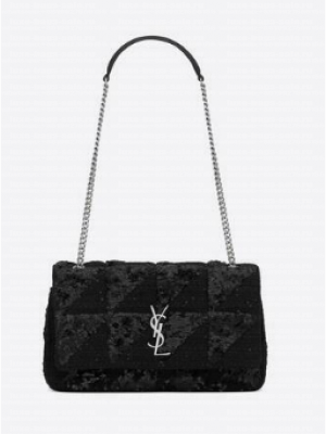 SAINT LAURENT JAMIE MEDIUM CHAIN BAG CARRE RIVE GAUCHE IN SEQUINS AND SEQUINED TWEED 515821 BLACK