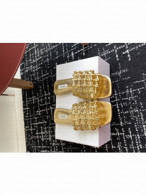 TOTEME Braided-leather bandeau slides Gold