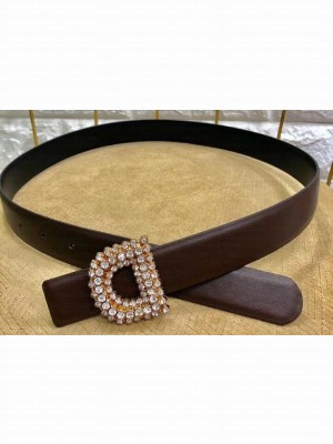 Dior Width 3cm Crystal D Buckle Belt Coffee