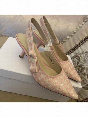 Dior J'Adior Slingback Pumps 6.5cm in Cotton Embroidery with Micro Houndstooth Light Pink 2022 Collection
