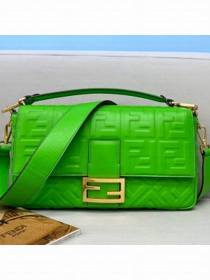 Fendi Baguette Large FF Logo Lambskin Flap Bag Green  2021 Collection