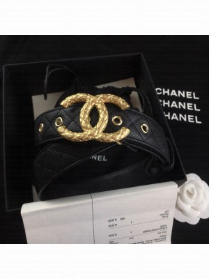 Chanel Quilted Grained Calfskin Belt 3cm with Metallic CC Buckle Black  2021 Collection