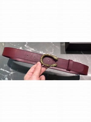 Gucci Width 3.5cm Leather Belt Burgundy with Dionysus Stud Buckle
