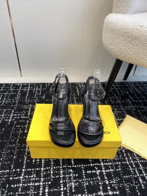 Fendi Women's Black Baguette Ff Leather Sandal