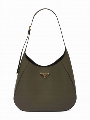 Prada Large Leather Shoulder Bag With Topstitching 1BC181 Green