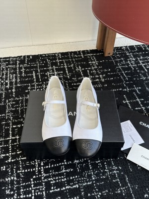 Chanel Cotton & Lambskin Mary Janes Ballet Flats White 2025 G46379 