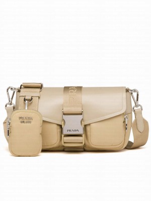 Prada Pocket Nylon And Brushed Leather Bag 1BA896 Apricot
