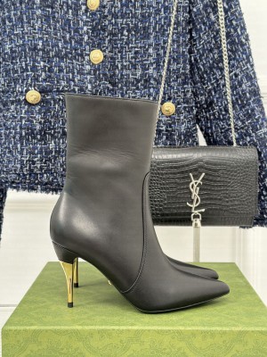 Gucci Metal-Tone Heel Ankle Boots 8.5cm in Black Leather