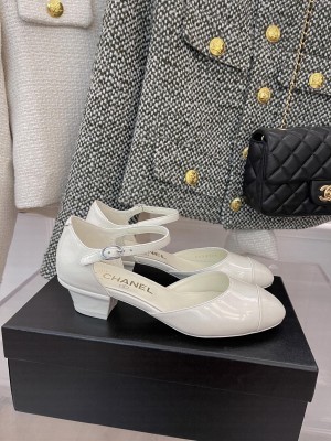 Chanel Patent Leather Mary Janes Open Shoes G38571 White Spring 2022 Collection