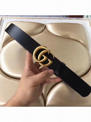 Gucci 3.8cm Wide Leather Belt With gold gg buckle black
