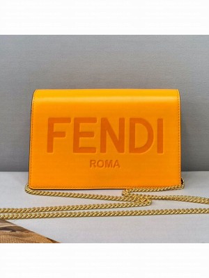 Fendi Leather Wallet on Chain Mini Bag Orange  2021 Collection