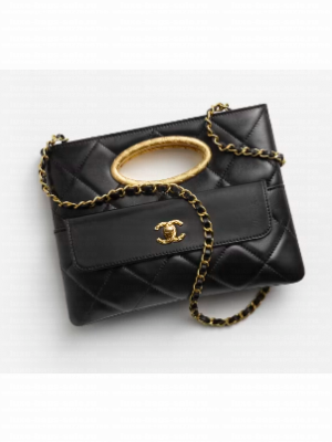 CHANEL CLUTCH Lambskin & Gold-Tone Metal AS5038 black