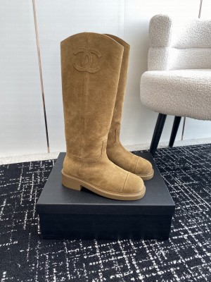 Chanel Women's 3cm Suede Rider Long Boots Brown 2024