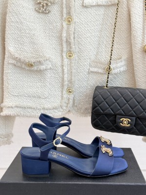 Chanel Silk CC 5cm Sandals Blue 2025 