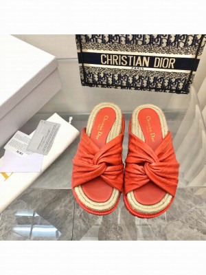 Dior Orange Lampskin Espadrilles Slide Sandals  2022 Collection