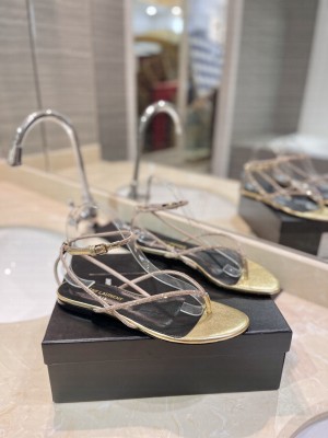 Saint Laurent Crystal Flat Thong Sandals 01