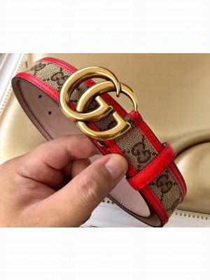 Gucci Width 3.5cm GG Canvas Belt with Double G Buckle Red