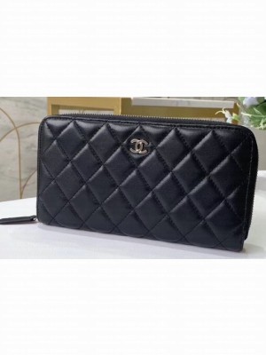 Chanel Classic Long Zipped Wallet 31507 Lambskin Black/Silver