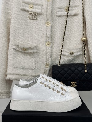 Chanel 3.5cm Platform Calfskin Sneakers White
