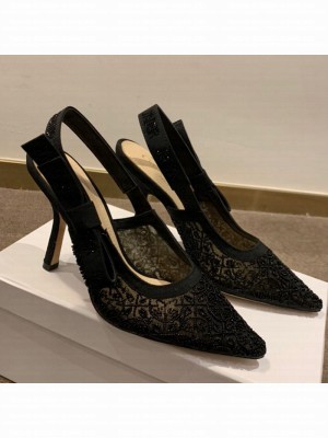 Dior J'Adior Slingback Pumps/Ballerinas Flats in Black Beads Mesh Embroidery Spring/Summer 2021 Collection