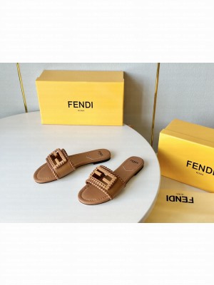 Fendi Signature leather slides Brown