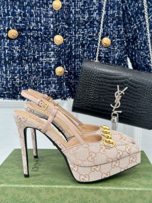 Gucci 9.5cm Horsebit Light Pink GG canvas Platform Sandals