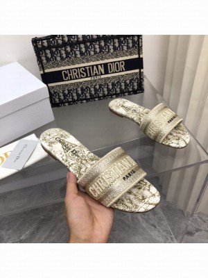Dior Dway Slide With Crystal Embroidered Cotton Gold 2022 Collection