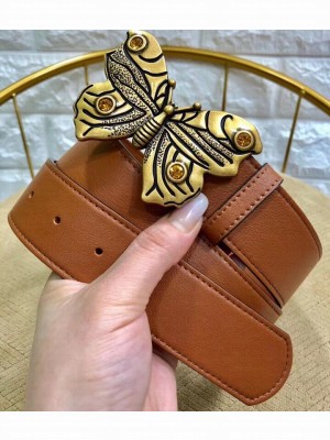 Gucci Width 4cm Leather Belt Brown with Butterfly Buckle