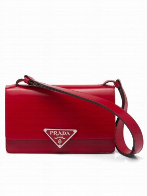 Prada Embleme Brushed-Leather Bag Red