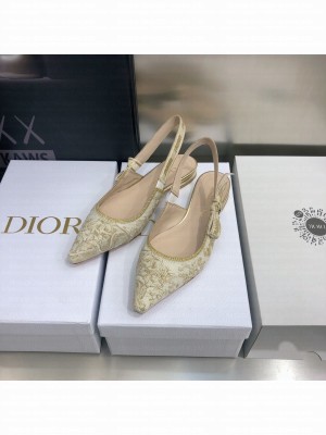 Dior J'Adior Slingback Flat in Quake Oblique Embroidery White/Gold 2022 Collection
