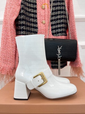 Miu Miu 75mm patent leather white Booties