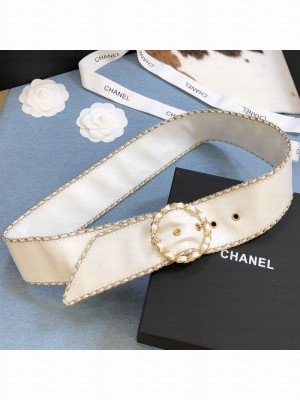 Chanel White Lambskin Belt 50mm with Framed Buckle and Chain Charm  2021 Collection
