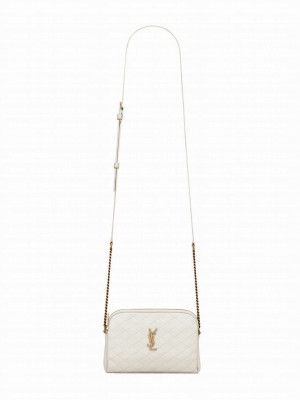 Saint Laurent Gaby Zipped Pouch In Quilted Lambskin Cream
