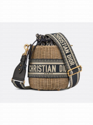 DIOR WICKER BUCKET BAG Blue Dior Oblique Jacquard and Natural Wicke M7600C