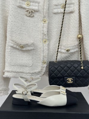 Chanel Lambskin & Satin Flat Sandals White