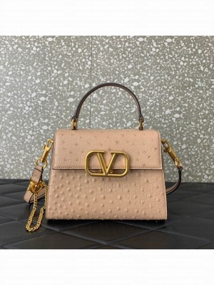 VALENTINO VSLING small Ostrich pattern Shoulder bag WB0F53 Cinnamon Pink