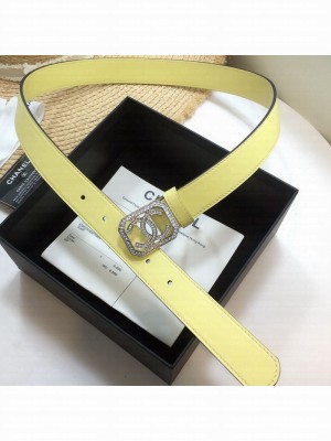Chanel Leather Belt 30mm with Framed Crystal CC Buckle Yellow  2021 Collection