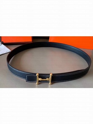 Hermes Width 2.4cm Mors H Reversible Leather Belt Black