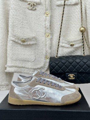 Chanel Calfskin & Suede G45996 Silver Sneakers 2024 