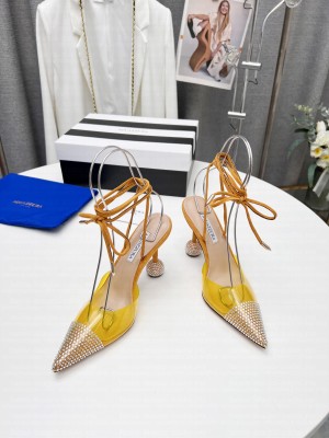 Aquazzuea Ankle Strap 10cm Crystal heel Yellow PVC Sandals 2022 Collection