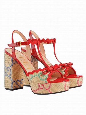 Gucci Women's Natural GG Platform Sandal Red