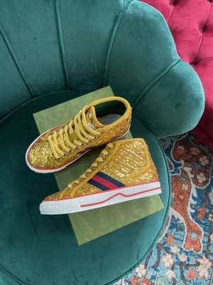 Gucci Unisex Tennis 1977 GG Multicolor high-top paillette Gold Sneaker 2021 Collection