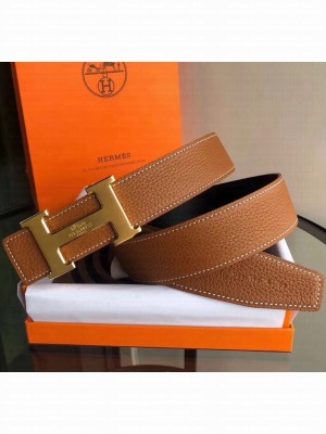 Hermes Width 3.8cm Grainy Calfskin Belt With H Buckle Brown/Black 2020 Collection