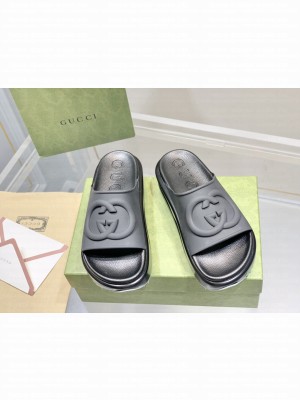 Gucci Rubber Platform Slide Sandal with Interlocking G Black 2023